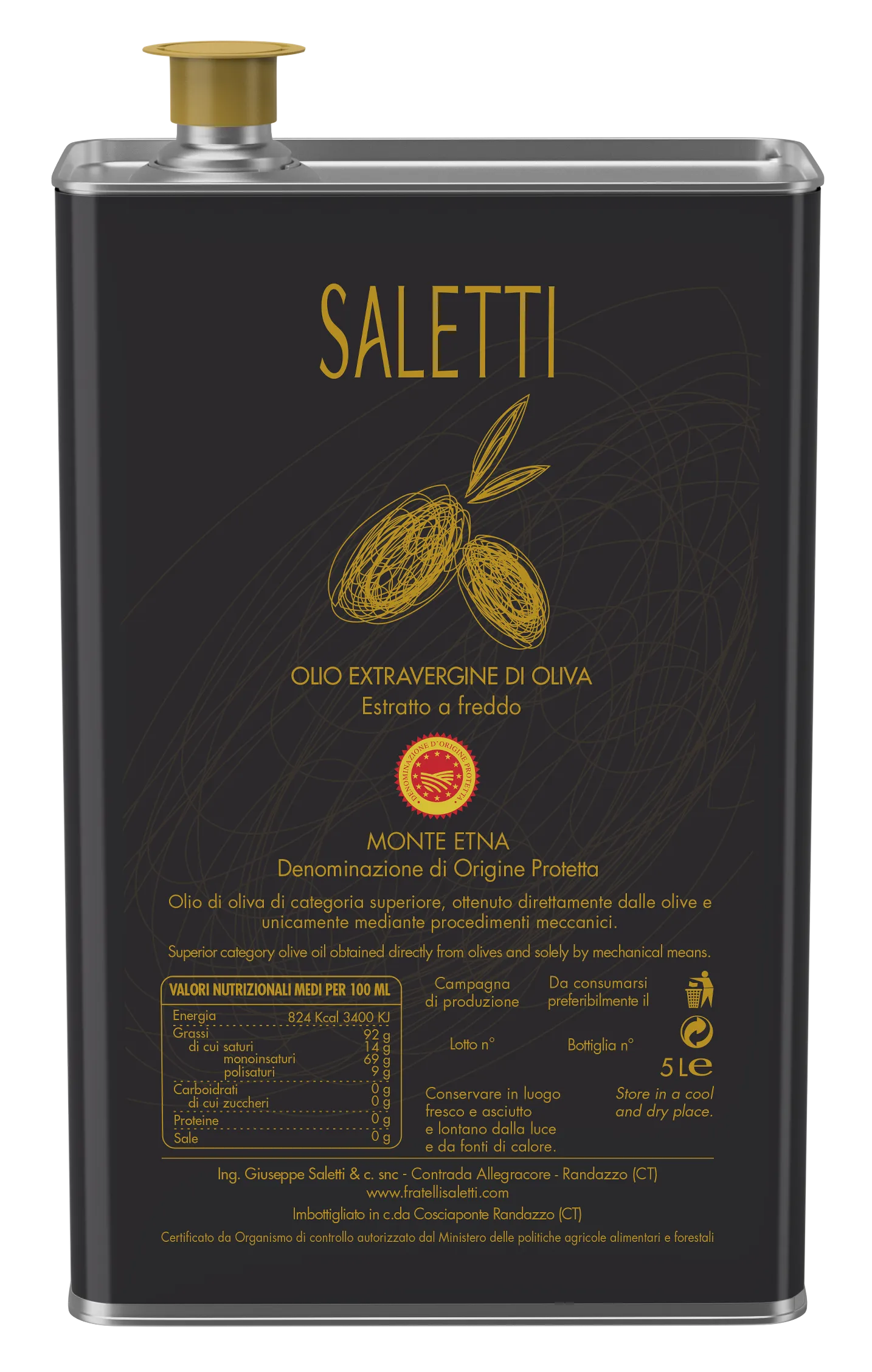 Fratelli Saletti - Olio DOP Monte Etna - Latta 5lt